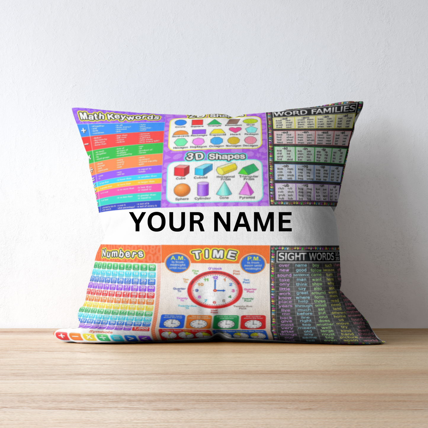 Educational Pillow 16 x16 Polyester| Toddler to Fifth Grade.