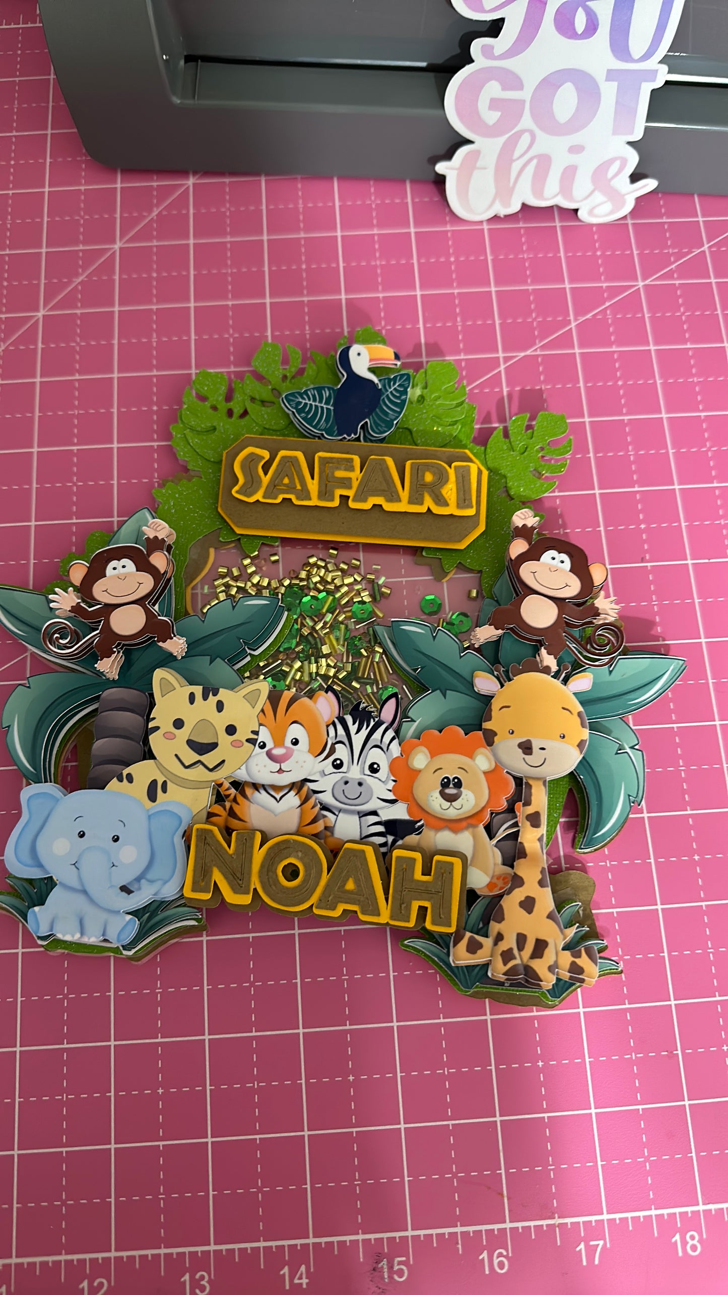 3D Safari Animal Cake Topper with Shaker