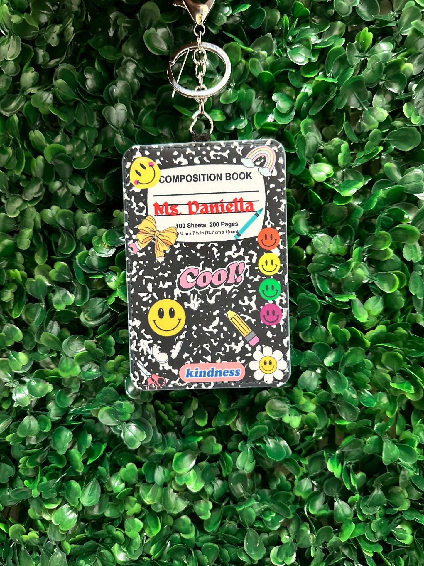 Personalized Composition Book Keychain Wallet – Cute Teacher Gift | ID Badge Holder + Card Slot | Back-to-School Essential