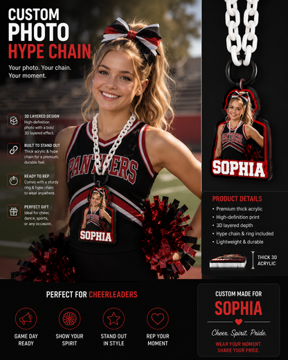 Custom 3D Photo Hype Chain – Personalized Cheer, Dance, Sports & Fan Chain