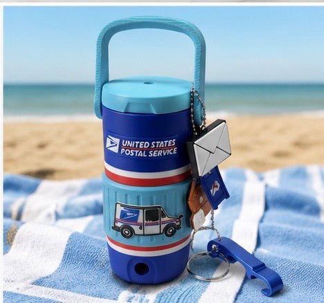 USPS-Inspired 3D Printed Can Cooler Set with Matching Keychain & Can Opener| 12oz Slim Can Cooler