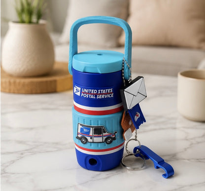 USPS-Inspired 3D Printed Can Cooler Set with Matching Keychain & Can Opener| 12oz Slim Can Cooler