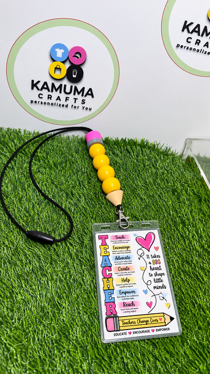 ✏️ Teacher Pencil Lanyard| Optional Inspirational ID Card