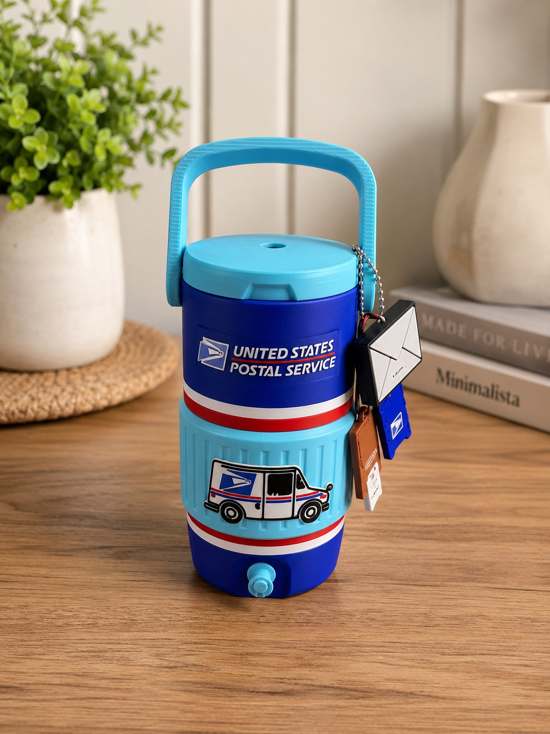 USPS-Inspired 3D Printed Can Cooler Set with Matching Keychain & Can Opener| 12oz Slim Can Cooler
