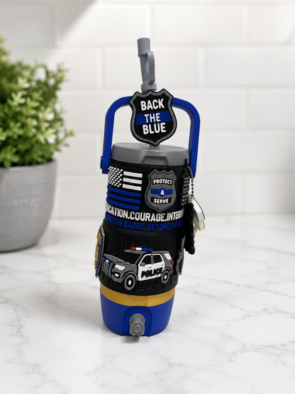 Personalized Police Can Cooler | 3D Printed Back the Blue | 12 oz Standard & Slim | Law Enforcement Gift | Reusable Straw