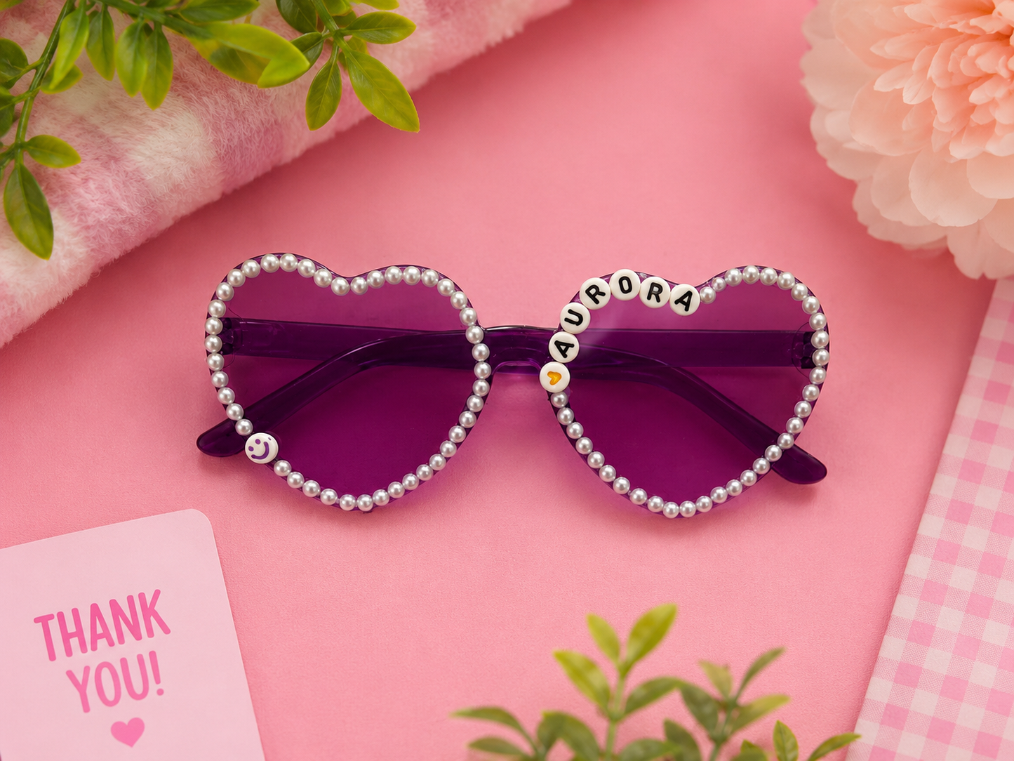 Personalized Beaded Heart Sunglasses | Custom Name Sunglasses | Birthday Party Favors | Bridal Shower| Sweet 16 Accessories