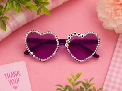 Personalized Beaded Heart Sunglasses | Custom Name Sunglasses | Birthday Party Favors | Bridal Shower| Sweet 16 Accessories
