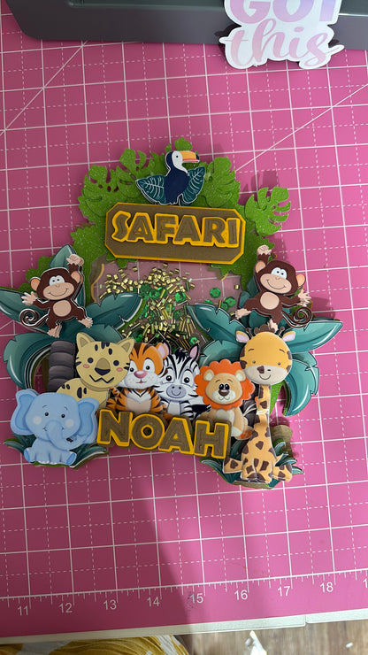 3D Safari Animal Cake Topper with Shaker