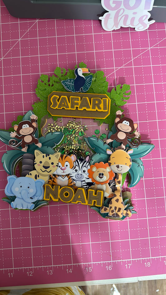 3D Safari Animal Cake Topper with Shaker