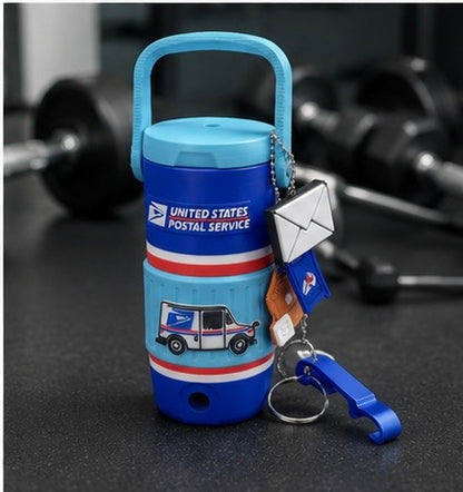 USPS-Inspired 3D Printed Can Cooler Set with Matching Keychain & Can Opener| 12oz Slim Can Cooler