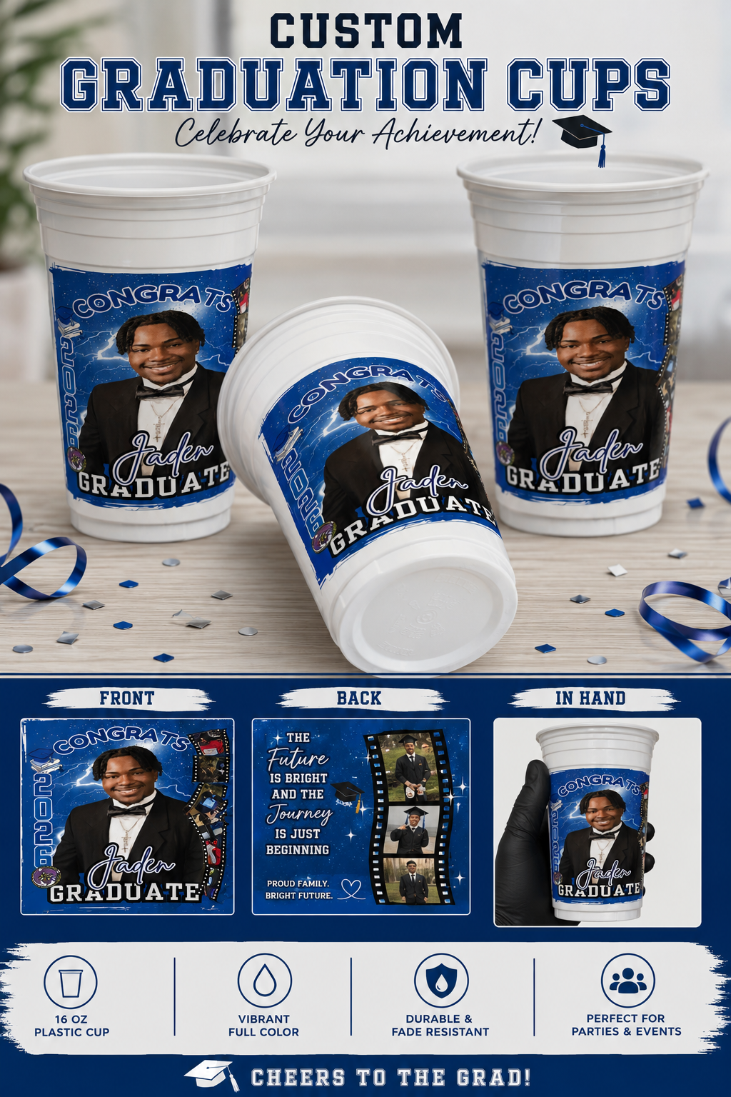 🎓 Custom Graduation Party Cups – Personalized Photo Graduation Cups 🎓