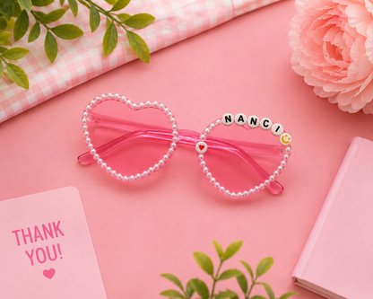 Personalized Beaded Heart Sunglasses | Custom Name Sunglasses | Birthday Party Favors | Bridal Shower| Sweet 16 Accessories