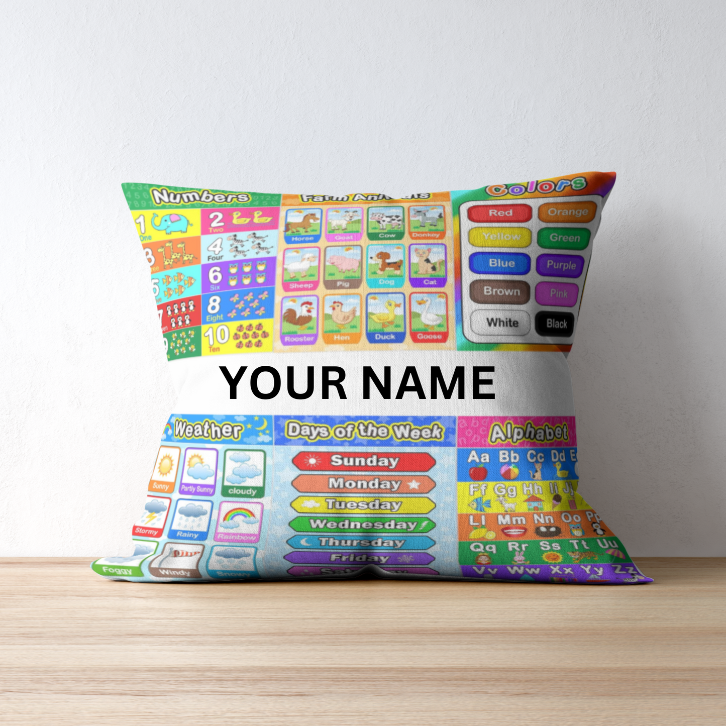 Educational Pillow 16 x16 Polyester| Toddler to Fifth Grade.