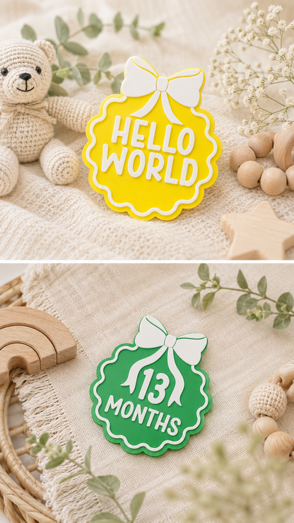 Baby Monthly Milestone Discs| Hello World Milestone| One Month to One Year Milestone| Photo Prop | Baby Shower Gift | First Birthday Keepsake