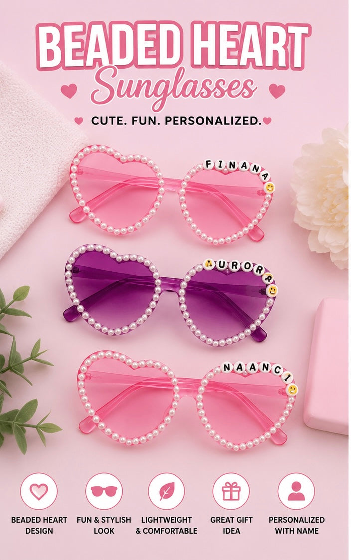 Personalized Beaded Heart Sunglasses | Custom Name Sunglasses | Birthday Party Favors | Bridal Shower| Sweet 16 Accessories
