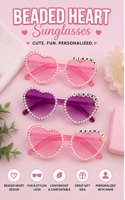 Personalized Beaded Heart Sunglasses | Custom Name Sunglasses | Birthday Party Favors | Bridal Shower| Sweet 16 Accessories