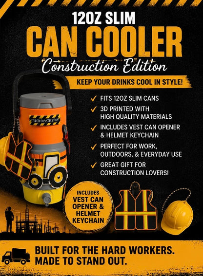 Construction-Themed 12oz Slim Can Cooler Set 🚧| 12oz Slim Can Cooler| 12oz Standard Can Coooler
