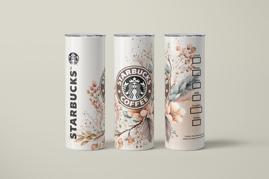 STARBUCKS COFFEE MUG IN BOHOFLOWERS DESIGN- 20z STAINLESS  (STRAIGHT)TUMBLER