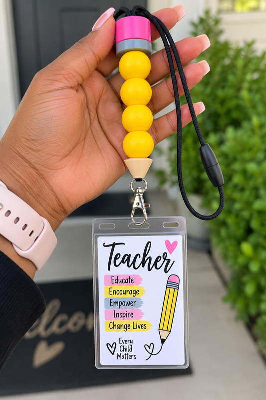 ✏️ Teacher Pencil Lanyard| Optional Inspirational ID Card