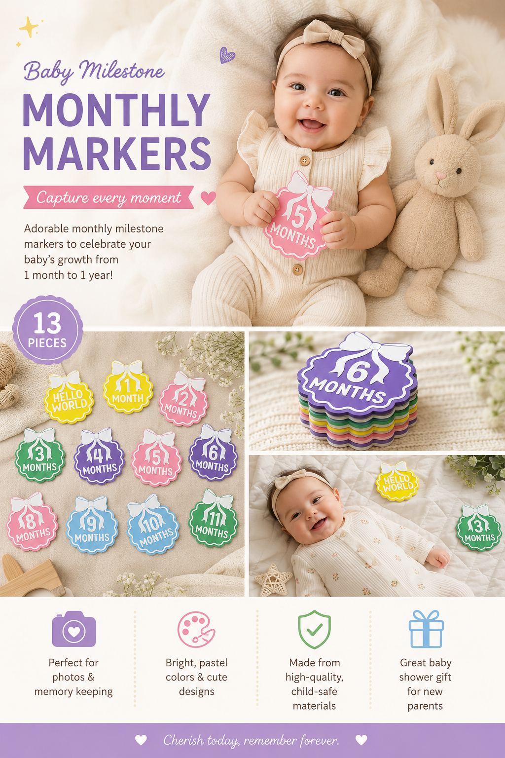 Baby Monthly Milestone Discs| Hello World Milestone| One Month to One Year Milestone| Photo Prop | Baby Shower Gift | First Birthday Keepsake