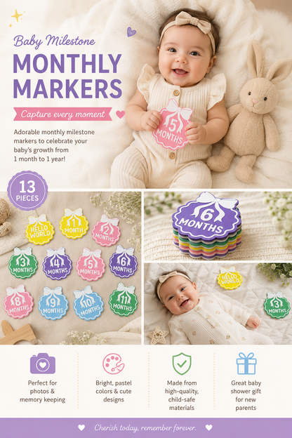 Baby Monthly Milestone Discs| Hello World Milestone| One Month to One Year Milestone| Photo Prop | Baby Shower Gift | First Birthday Keepsake