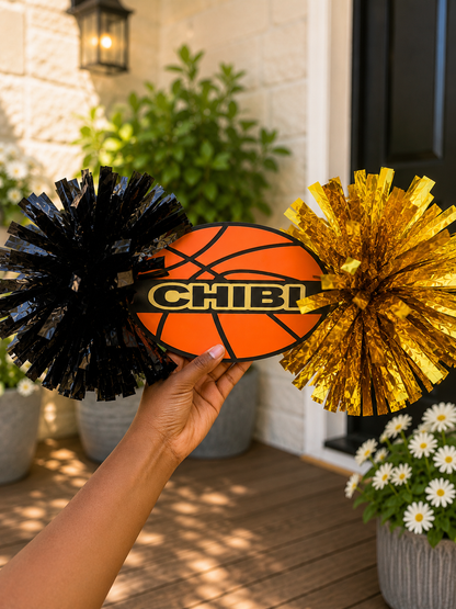 Custom 3D Printed Cheer Stick with Pom Poms | Personalized Team Spirit Sign | Football, Basketball, Soccer, Baseball & Any Sport | Pep Rally Fan Accessory