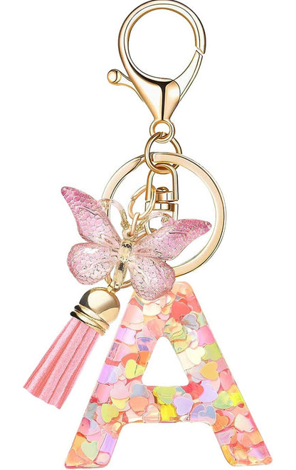 Alphabet Initial Keychain Butterfly Tassel Pendant KeyRing