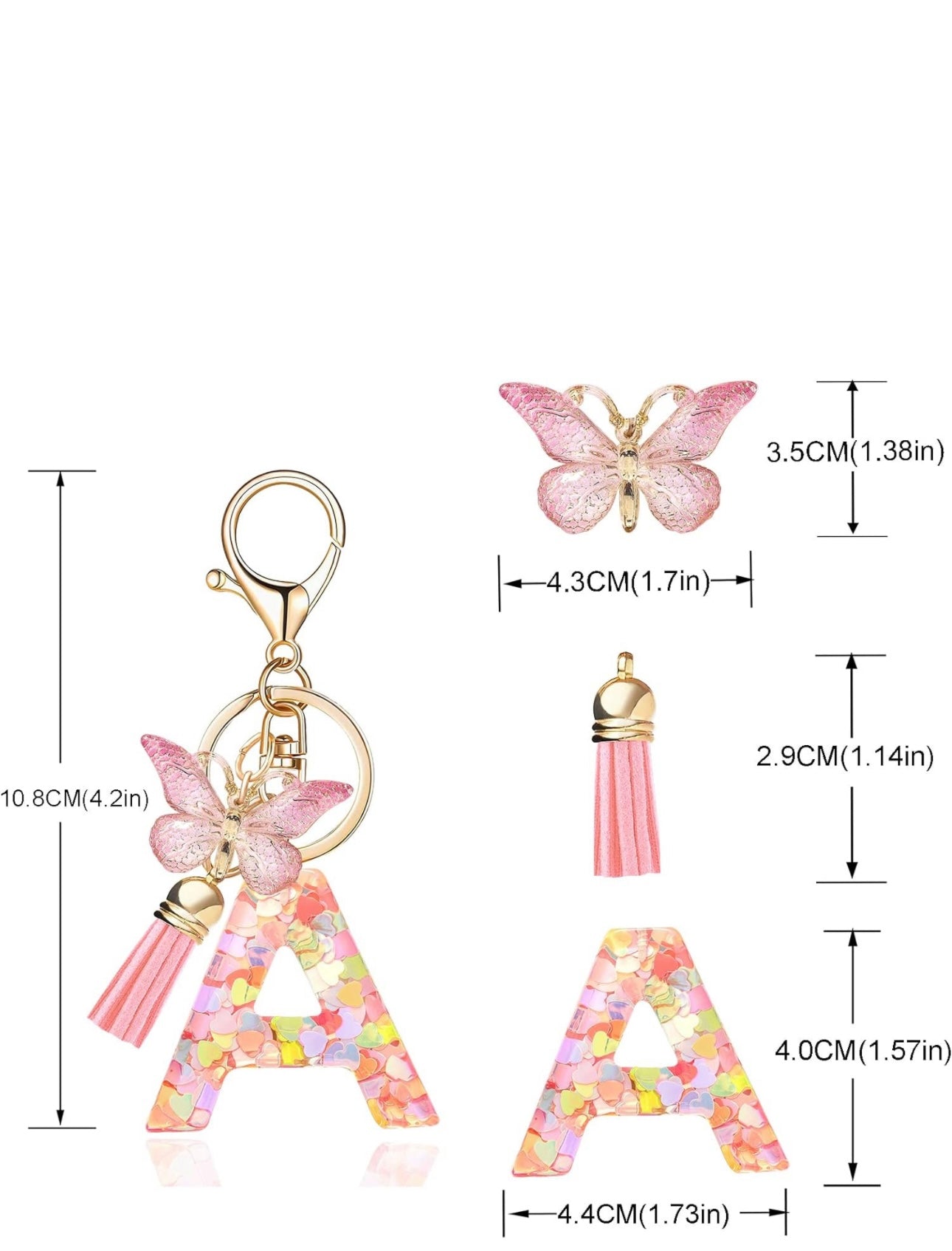 Alphabet Initial Keychain Butterfly Tassel Pendant KeyRing