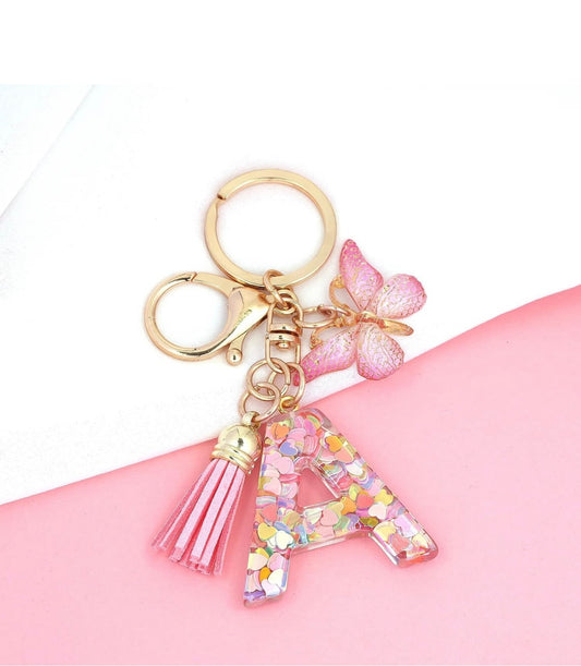 Alphabet Initial Keychain Butterfly Tassel Pendant KeyRing