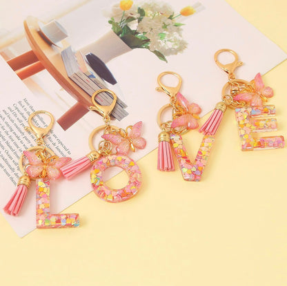 Alphabet Initial Keychain Butterfly Tassel Pendant KeyRing