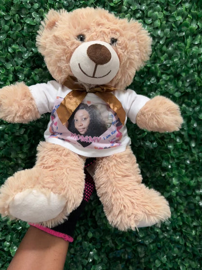 Personalized Cuddly Teddy Bear with Custom Apparel and Voice Recording.