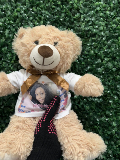 Personalized Cuddly Teddy Bear with Custom Apparel and Voice Recording.