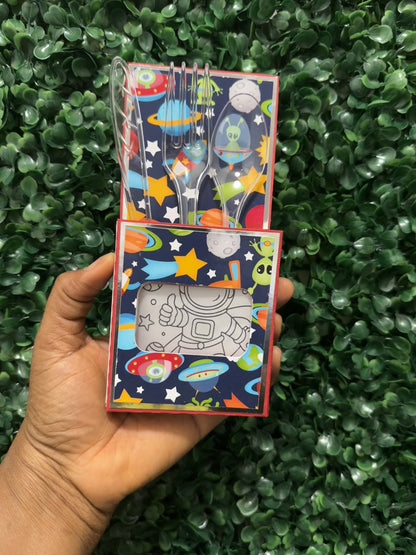 Custom Party Favor Utensil (Filled) Pouch  for Kids | Treat, Crayon & Napkin Holder | Birthday & Themed Parties